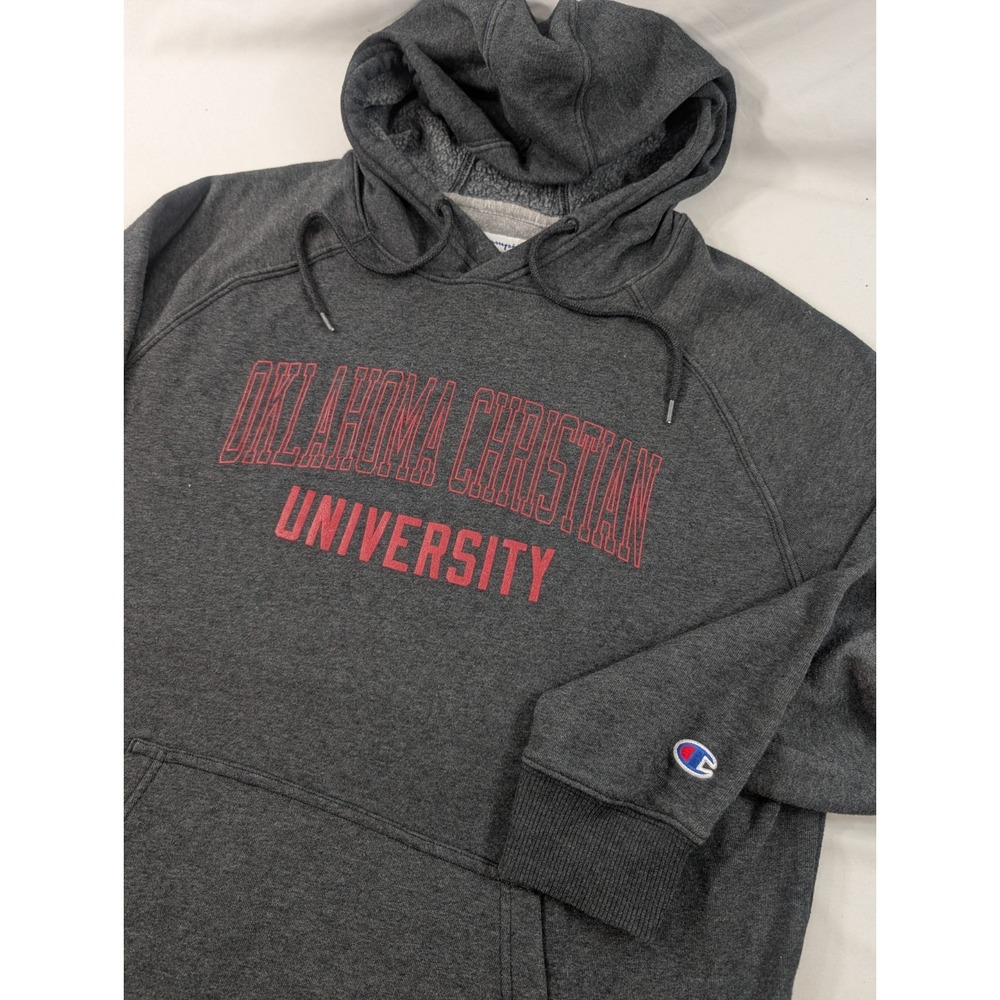 Oklahoma Christian University Gray Hoodie Large Champion Midweight Pullover